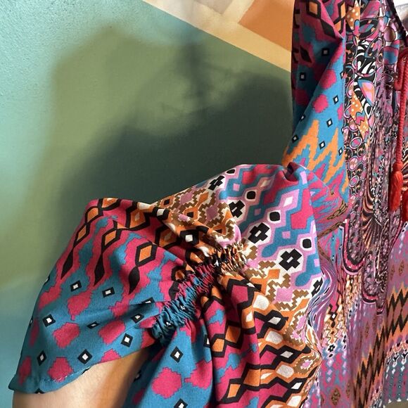 Urban Coco Women's Bohemian Tunic Size XL, Relaxed Beautiful Colorful Blouse - Picture 2 of 5